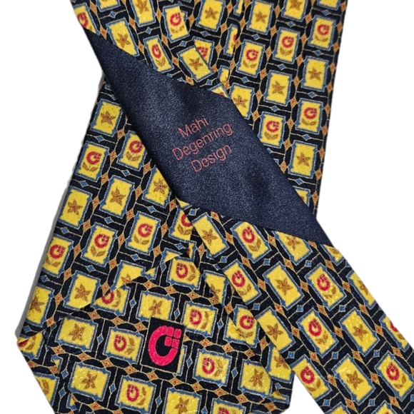 MAHI DEGENRING XL Black/Yellow Geometric Silk LUXURY Tie HANDMADE ITALY - Picture 4 of 5